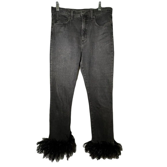 VERONICA BEARD Kareena  Ostrich Feather- Trimmed Skinny Jeans Charcoal Size 28/6 - Picture 3 of 13